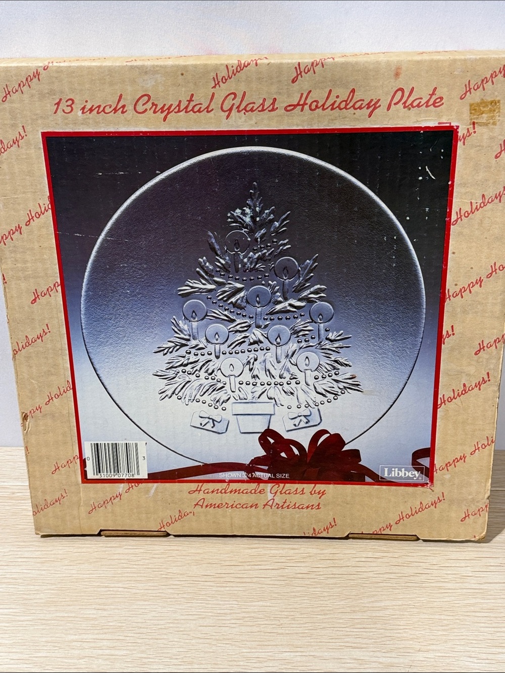 Libbey Clear Crystal Holiday Plate with Red Ribbon Accent